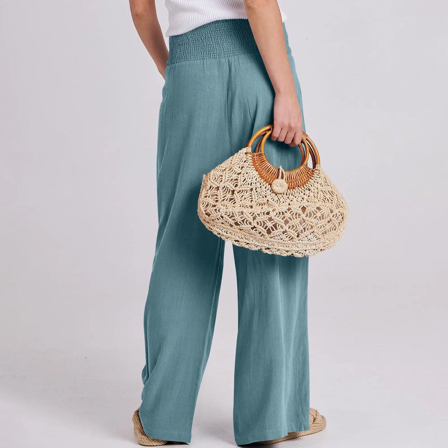 ✨Women’s Linen Wide Leg Palazzo Pants – High Waist Boho Beach Vacation Lounge Pants