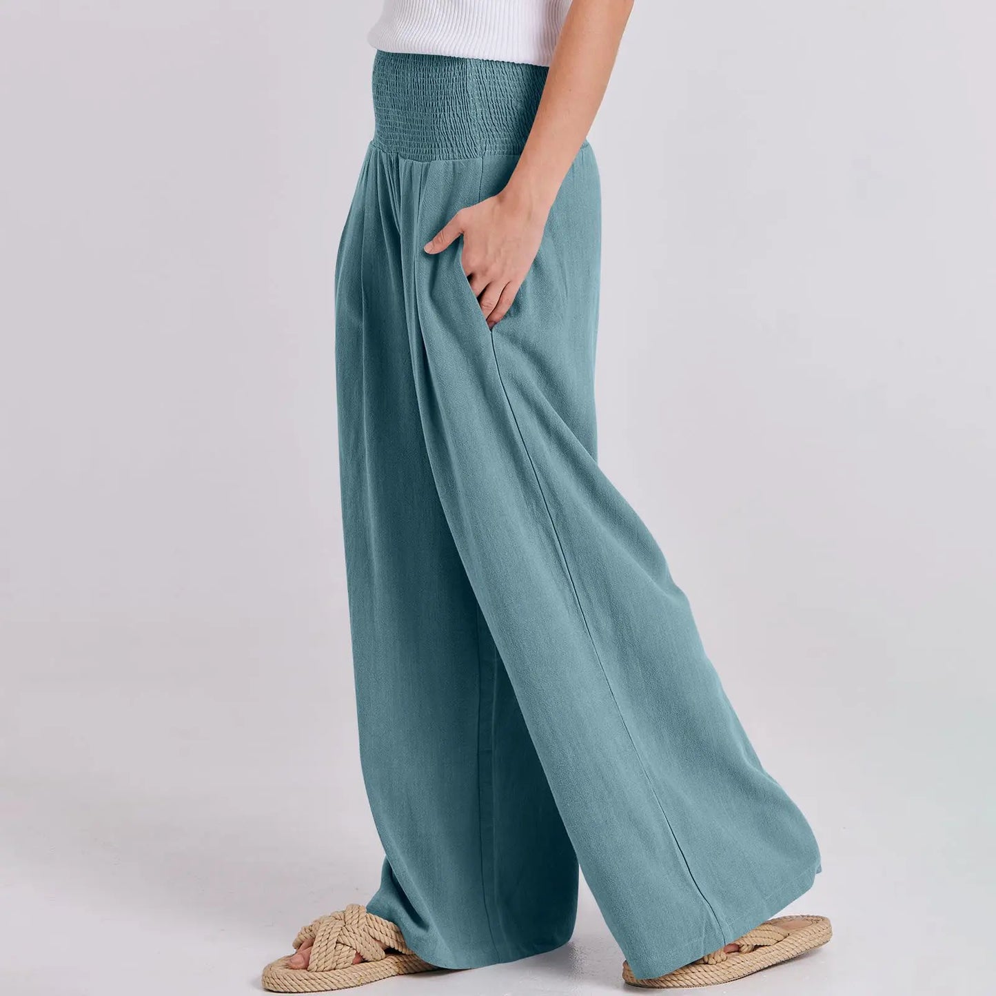 ✨Women’s Linen Wide Leg Palazzo Pants – High Waist Boho Beach Vacation Lounge Pants