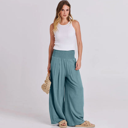 ✨Women’s Linen Wide Leg Palazzo Pants – High Waist Boho Beach Vacation Lounge Pants